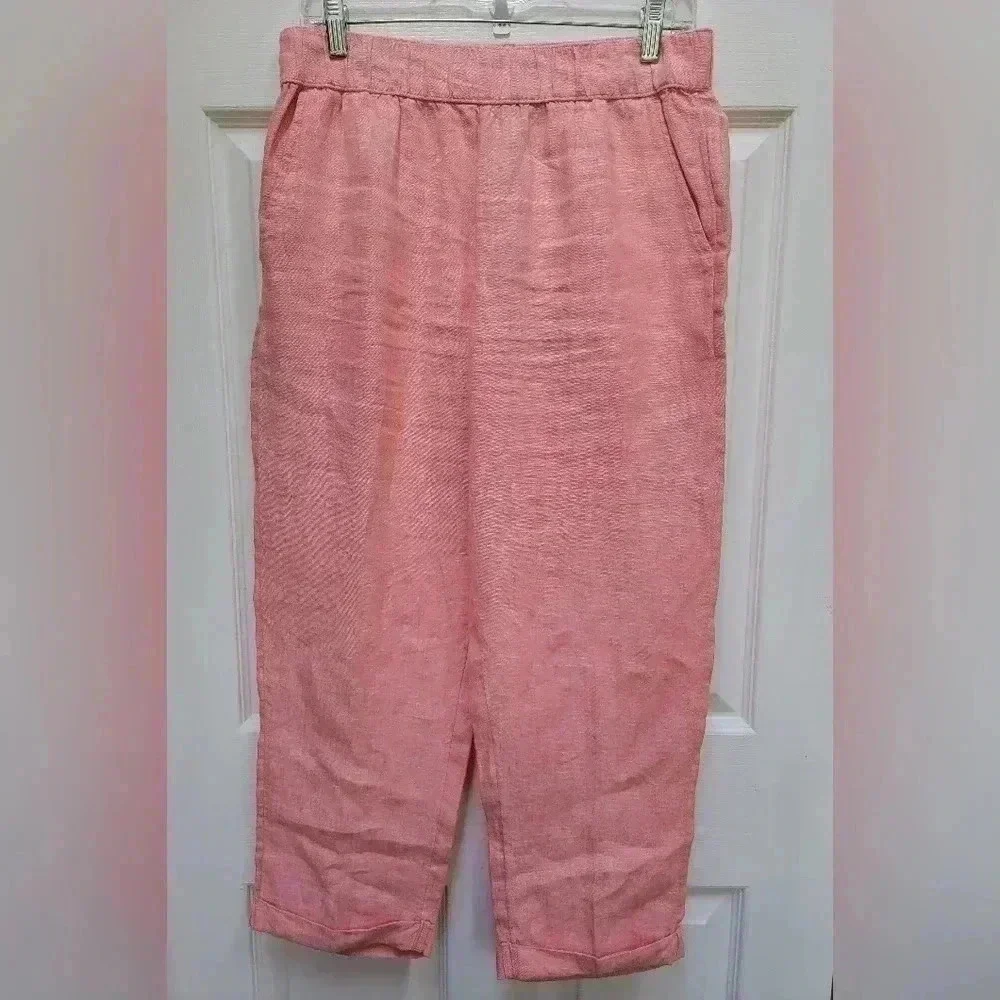 Rachel Roy Women's 100% Linen Pull On Cropped Pants Size Medium - Picture 1 of 3